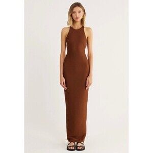 NWT Rumer The Label Penelope Halter Open Back Cut Out Maxi Dress Cocoa Brown 2
